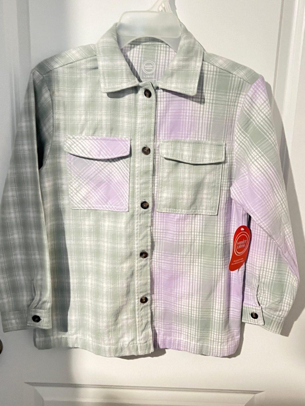 wonder nation Green and Lavender Plaid Button-Down Shirt Jacket